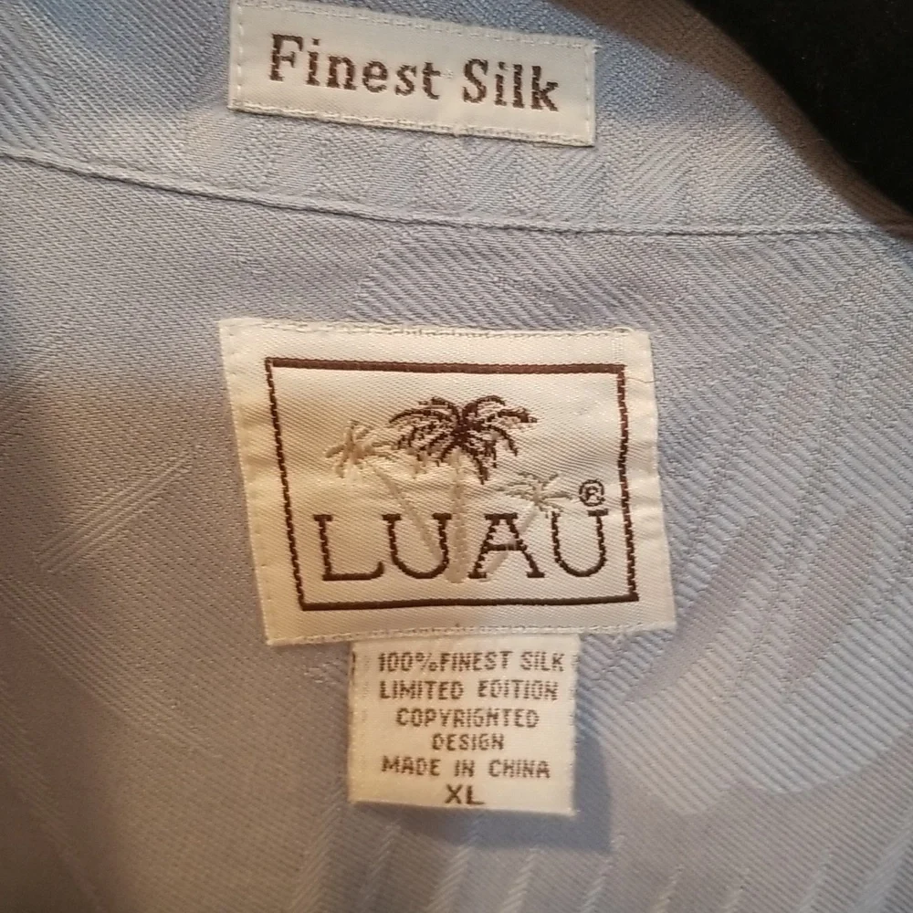 Luau men's shirt finest silk,grayish blue ,XL Camp style. Hawaiian. - Picture 4 of 6
